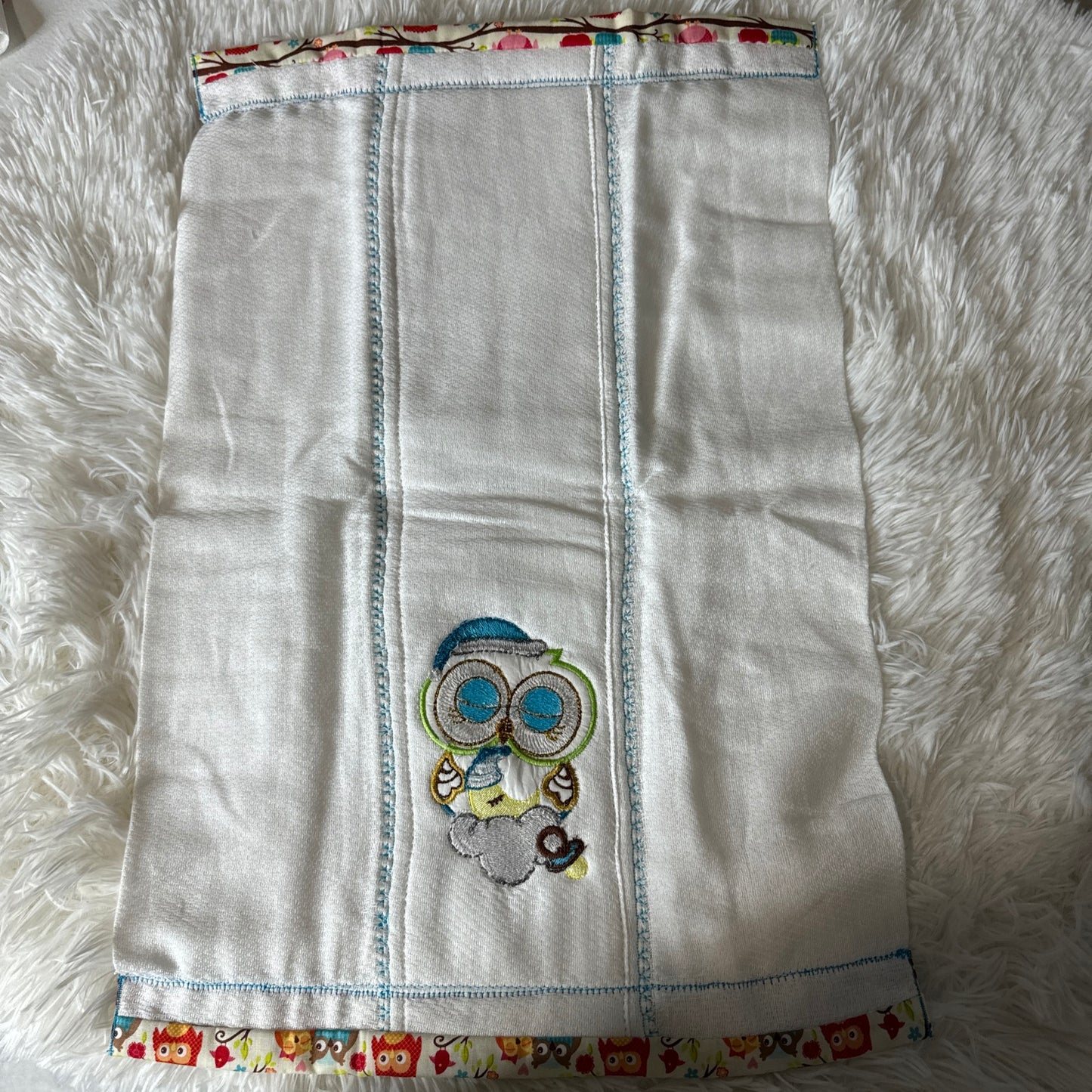 Blue Baby owl Baby Burp Cloth