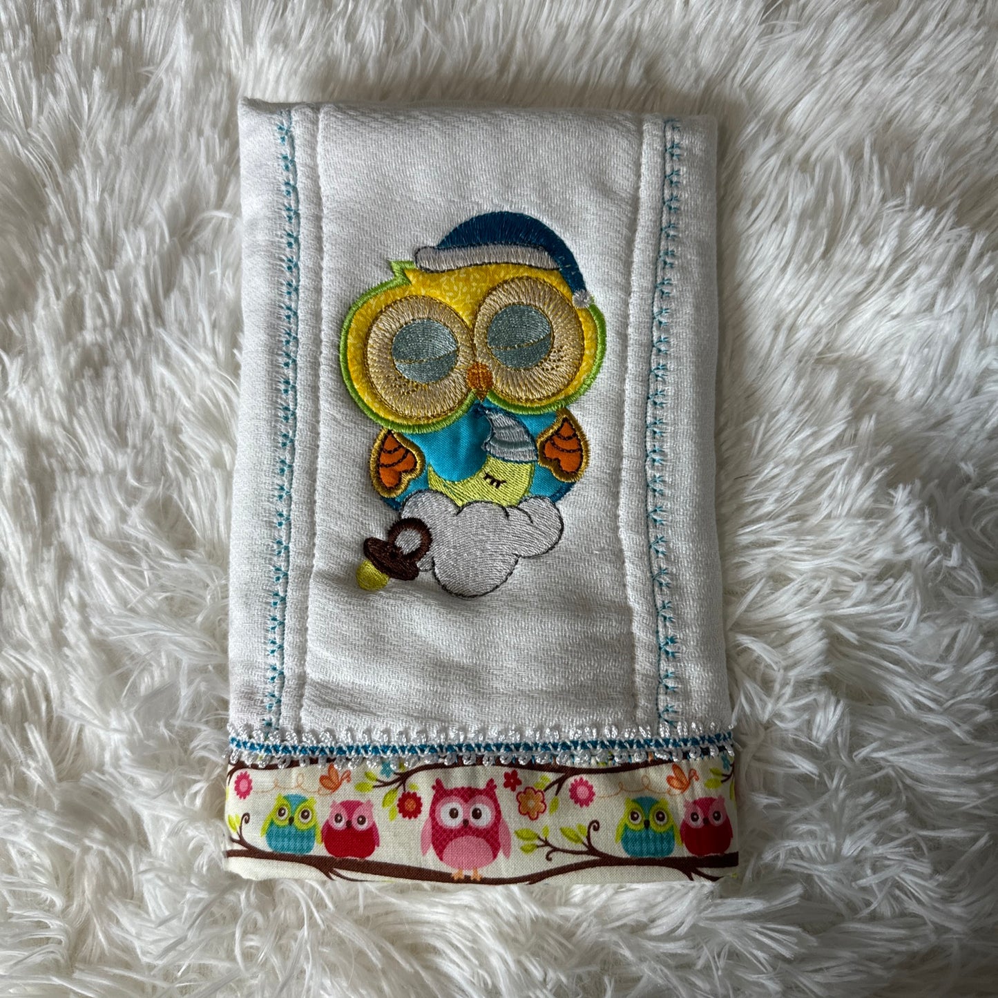 Blue Baby owl Baby Burp Cloth